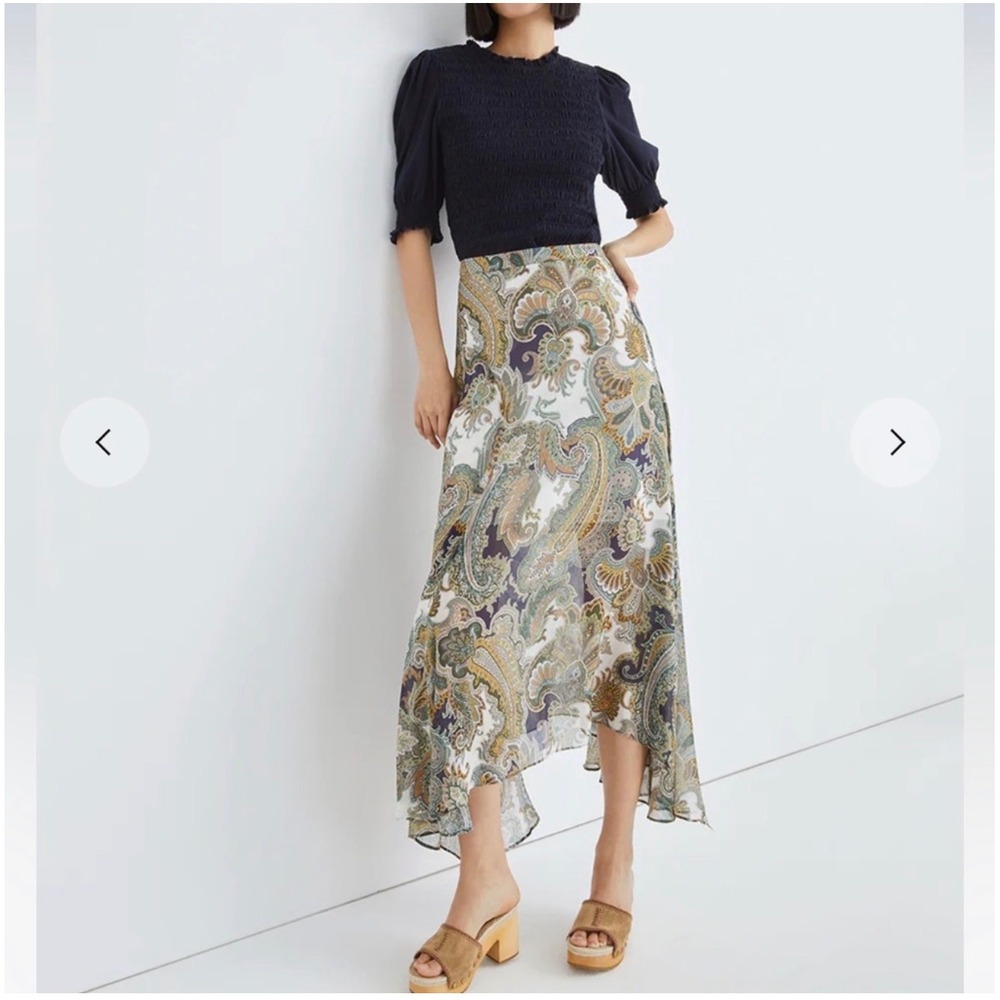 Veronica Beard 100% Silk Karima Paisley Army Multio Midi Skirt Boho Womens 2